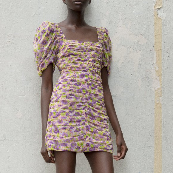 Zara Dresses & Skirts - Zara purple and green floral dress Size M